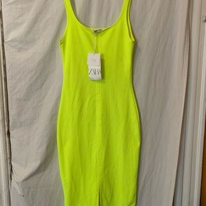 Zara neon green dress split back